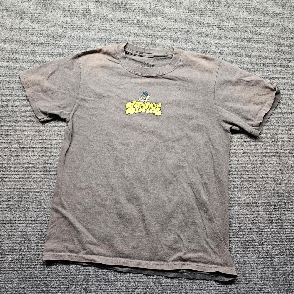 Empyre Graffiti Cat Graphic Tee Charcoal Gray Faded Streetwear Shirt Large